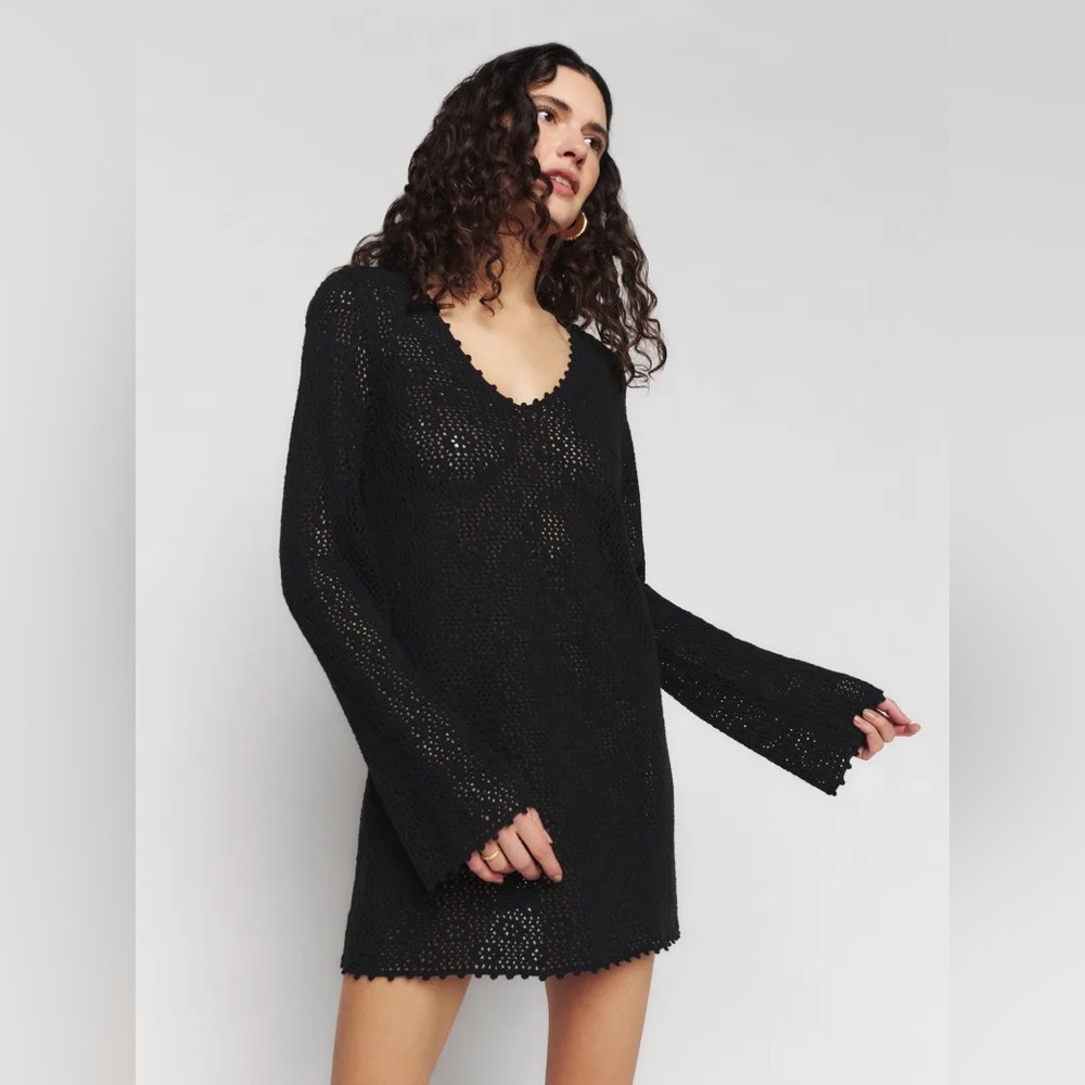 NWOT Reformation black Isaac crochet open knit mini dress